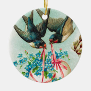 Vintage Swallows Couple and Floral Easter Eggs Ceramic Tree Decoration