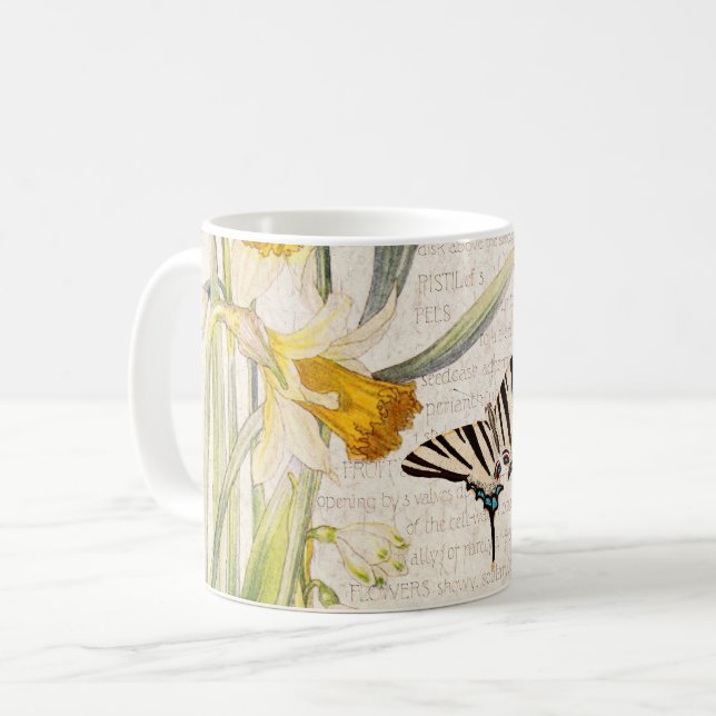 Vintage Swallowtail Butterfly Narcissus Flower Mug (Front Left)