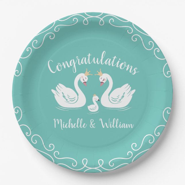 Vintage Swan Baby Shower Spring Paper Plate (Front)