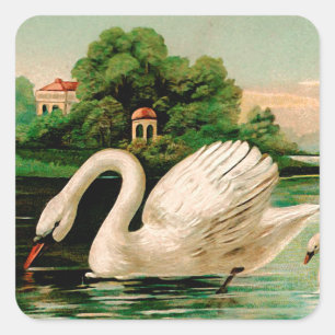 Vintage Swan in the Lake Square Sticker