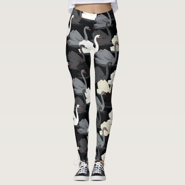 Vintage Swan Lake: Monotone Pattern. Leggings (Front)