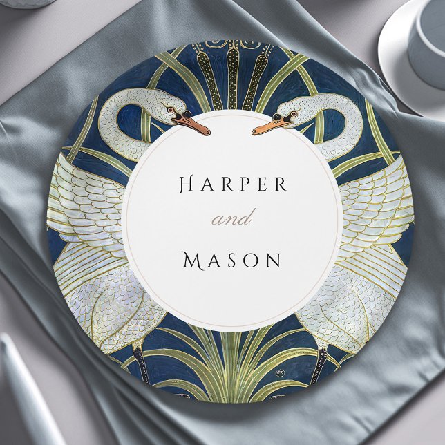 Vintage Swan Love Wedding Paper Plate (Creator Uploaded)