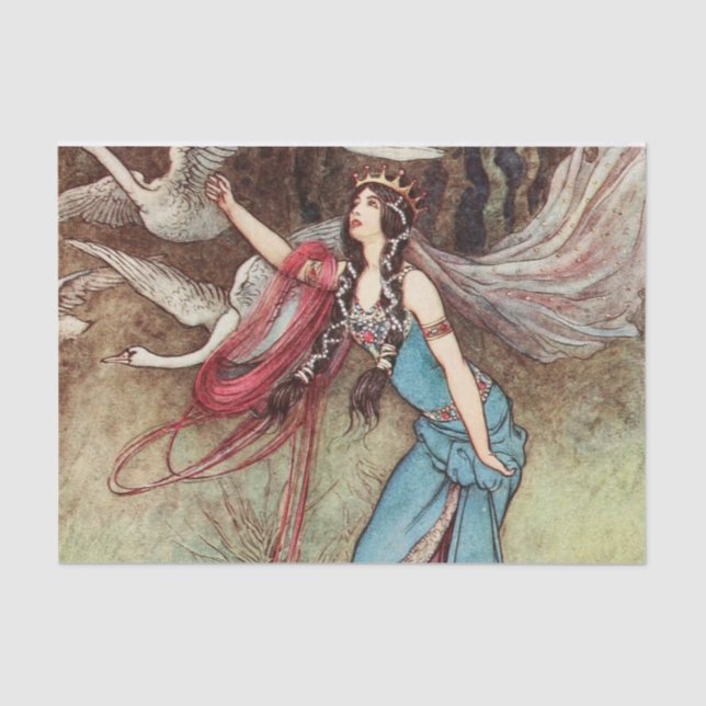 Vintage Swan Princess Witch Decoupage Art Tissue Paper (Front)