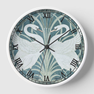 Vintage Swan, Rush And Iris by W. Crane Clock