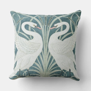 Vintage Swan, Rush And Iris by W. Crane Cushion