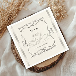 Vintage Swan Stripes Monogram Initials Wedding  Napkin