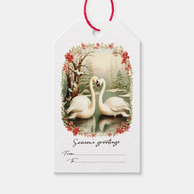 Vintage Swans Christmas Gift Tag (Front)