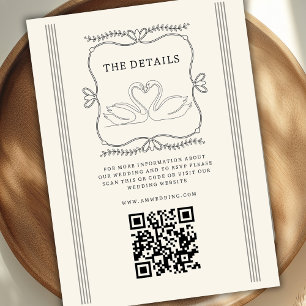 Vintage Swans QR Code Wedding Details Enclosure Card
