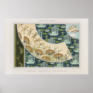 Vintage Swans, Water Lilies and Dragonflies Poster