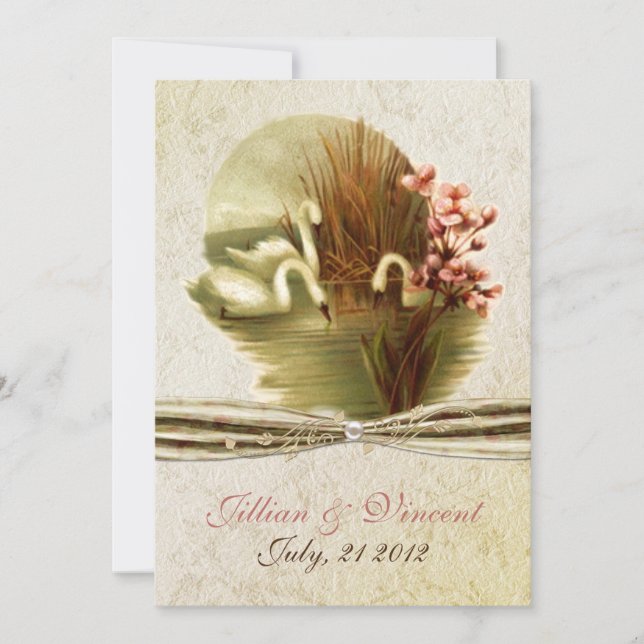 Vintage Swans Wedding Invitation (Front)