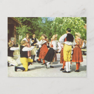 Vintage Sweden, Traditional Swedish dancing Postcard