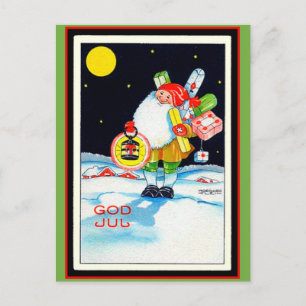Vintage Swedish Christmas Image God Jul Gnome Holiday Postcard