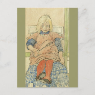 Vintage Swedish Girl on Plaid Chair Postcard