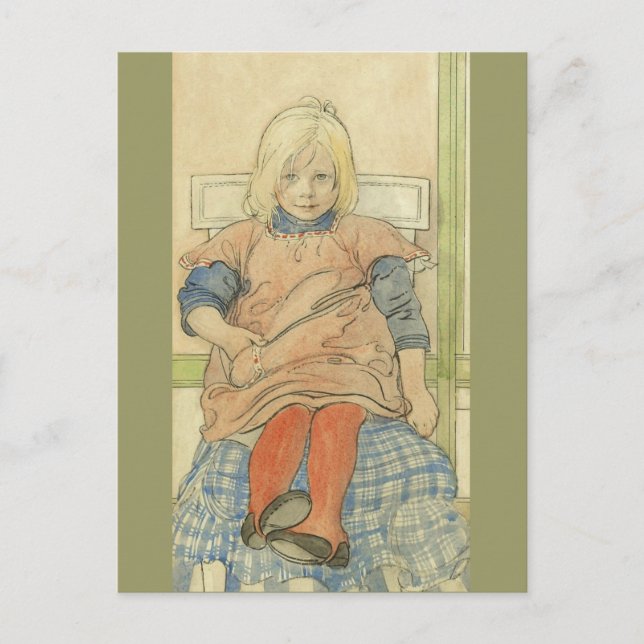 Vintage Swedish Girl on Plaid Chair Postcard (Front)