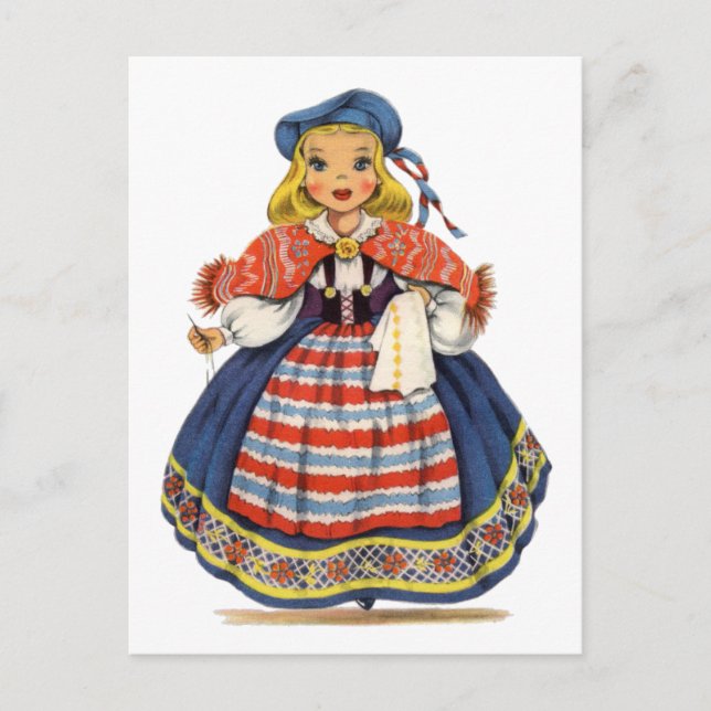 Vintage Swedish girl traditional dress Postcard (Front)