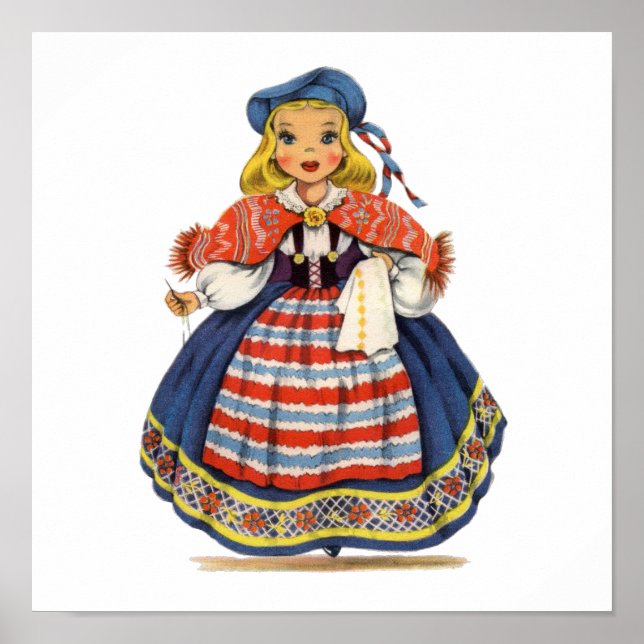 Vintage Swedish girl traditional dress Poster (Front)