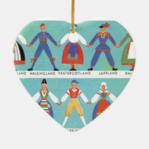 Vintage Swedish regional costumes Ceramic Tree Decoration