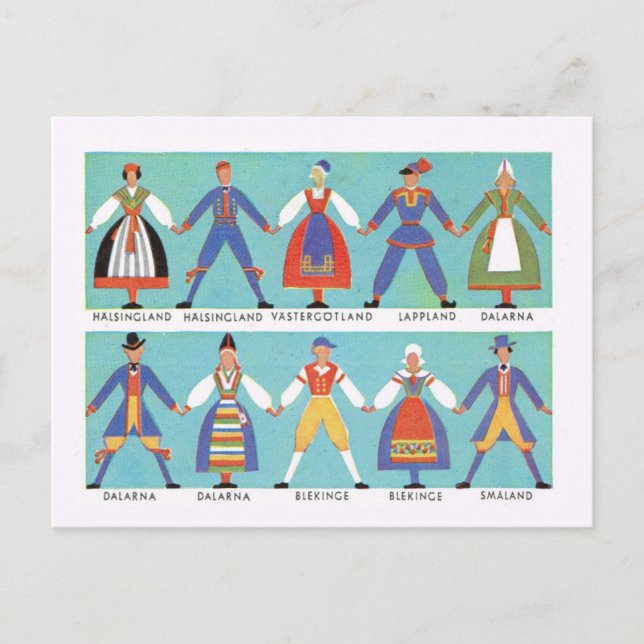 Vintage Swedish regional costumes Postcard (Front)