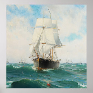 Vintage Swedish Sailboat Painting (1887) Poster