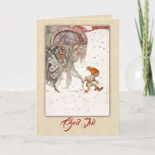 Vintage Swedish Yule Goat and Elf Holiday Card