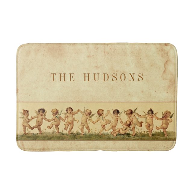 Vintage Sweet Happily Dancing Cherubs Personalised Bath Mat (Front)