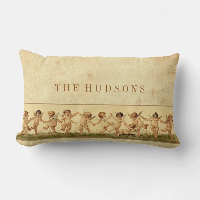 Vintage Sweet Happily Dancing Cherubs Personalised Lumbar Cushion (Front)