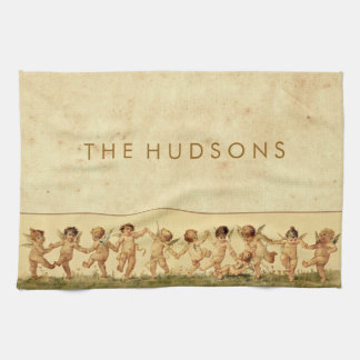 Vintage Sweet Happily Dancing Cherubs Personalised Tea Towel