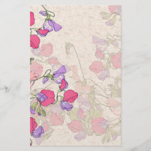Vintage Sweet Pea Flowers Wildflowers Stationery
