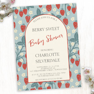 Vintage Sweet Strawberry Baby Shower Invitation Postcard