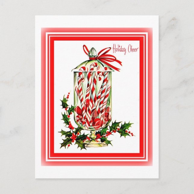 Vintage Sweet Treats Candy Cane Jar Postcard (Front)