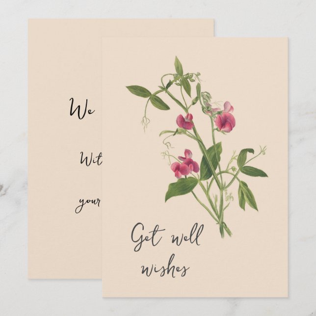 Vintage Sweetpea Flowers Get Well  Card (Front/Back)