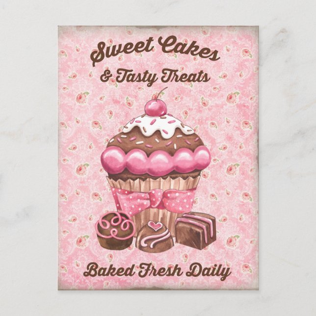 Vintage sweets cute candy cupcake postcard (Front)