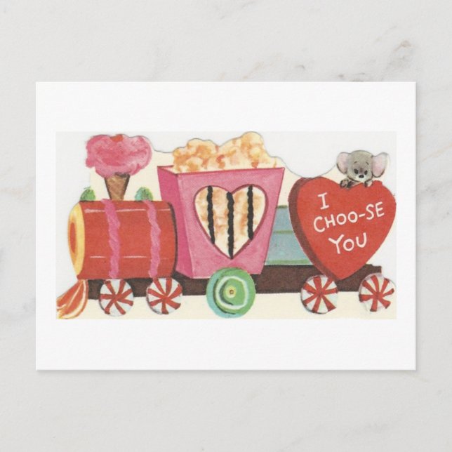 Vintage Sweets Train Valentine Holiday Postcard (Front)