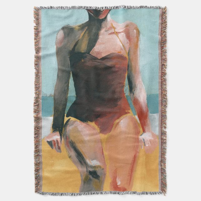 Vintage Swim - Red Swimsuit Throw Blanket (Front Vertical)