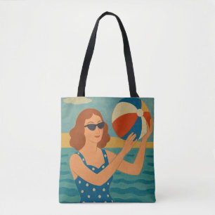 Vintage Swimmer with Beach Ball Tote Bag