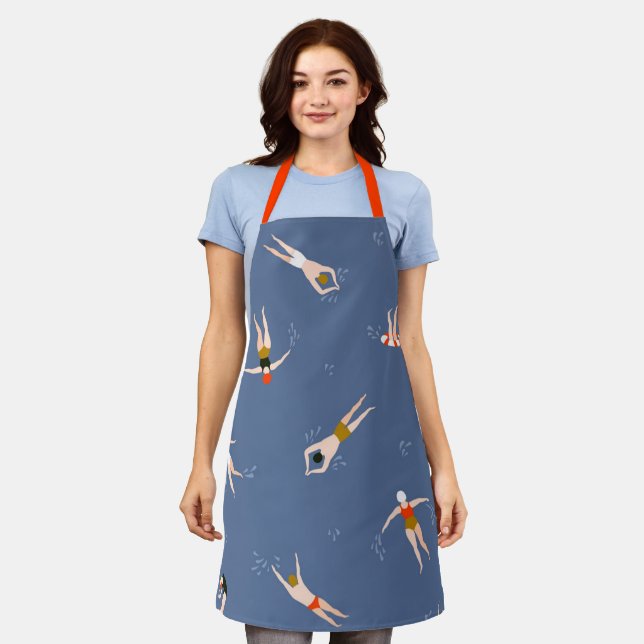 Vintage Swimmers Pattern Apron (Worn)