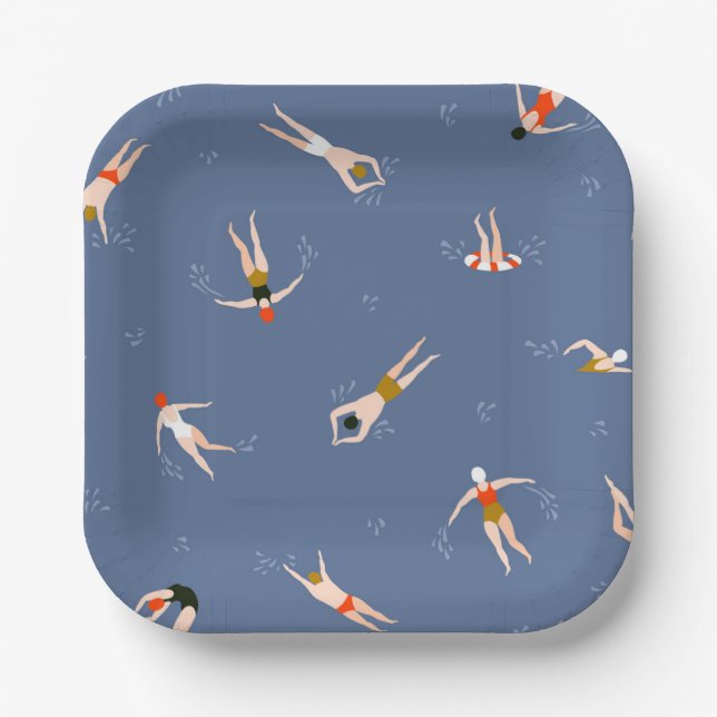 Vintage Swimmers Pattern Paper Plate (Front)