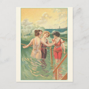 Vintage swimmers poster postcard