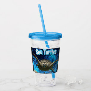 Vintage Swimming Ocean Sea Turtles Acrylic Tumbler