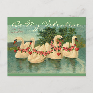 Vintage Swimming Swans To My Valentine-Postcard Holiday Postcard
