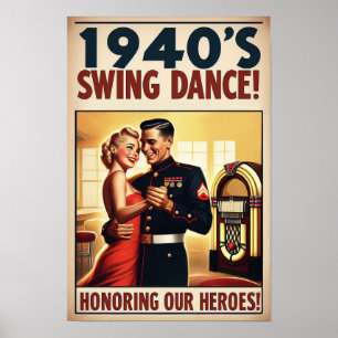 Vintage Swing Dance Salute to Military Service  Poster
