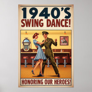 Vintage Swing Dance Salute to Military Service Poster