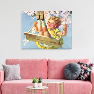 Vintage Swing, Girl Swinging in a Tree Childs Play Canvas Print