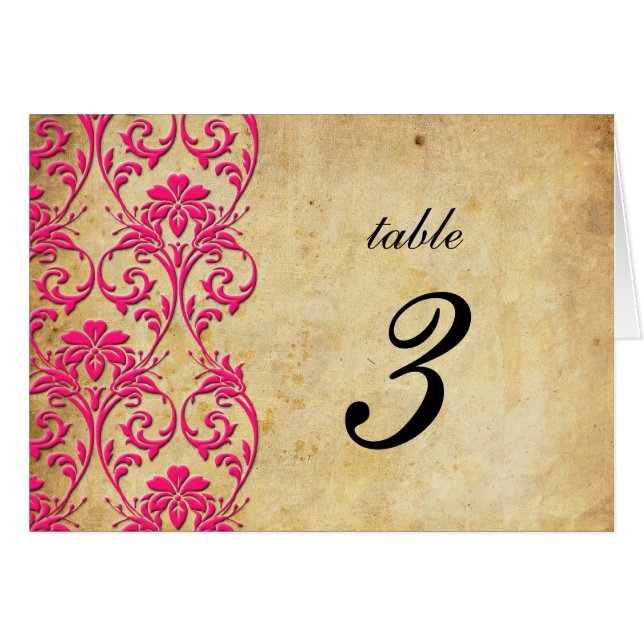 Vintage Swirl Damask Wedding Table Number (Front Horizontal)
