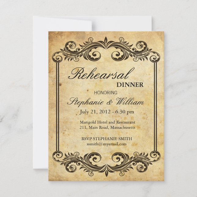 Vintage Swirl Rehearsal Dinner Invitation (Front)
