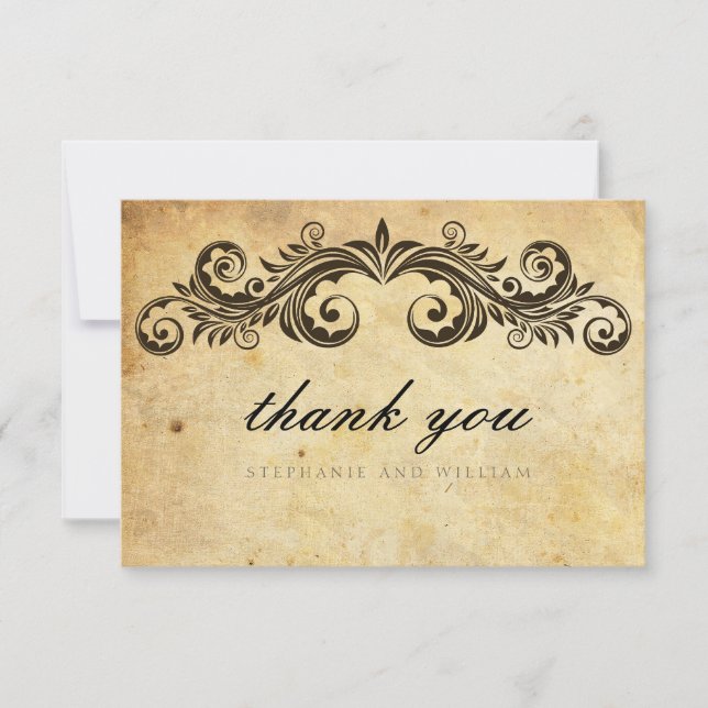 Vintage Swirl Wedding Thank You Card (Front)