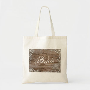 vintage swirls barn wood  lace country bride tote bag