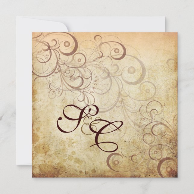 Vintage swirls/faux parchment Wedding Invitations (Front)