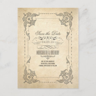 Vintage swirls frame old save the date postcards