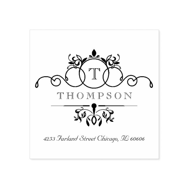 Vintage Swirls Monogram Rubber Stamp (Imprint)